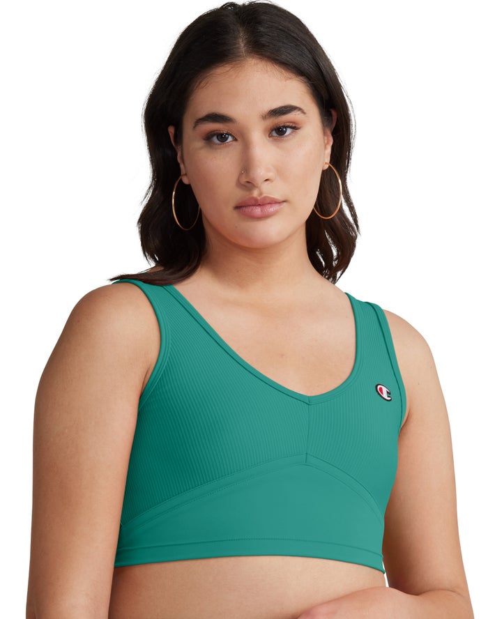 Champion Dame Tank Top Grøn - Ribbed Cropped - Danmark XHU-269741